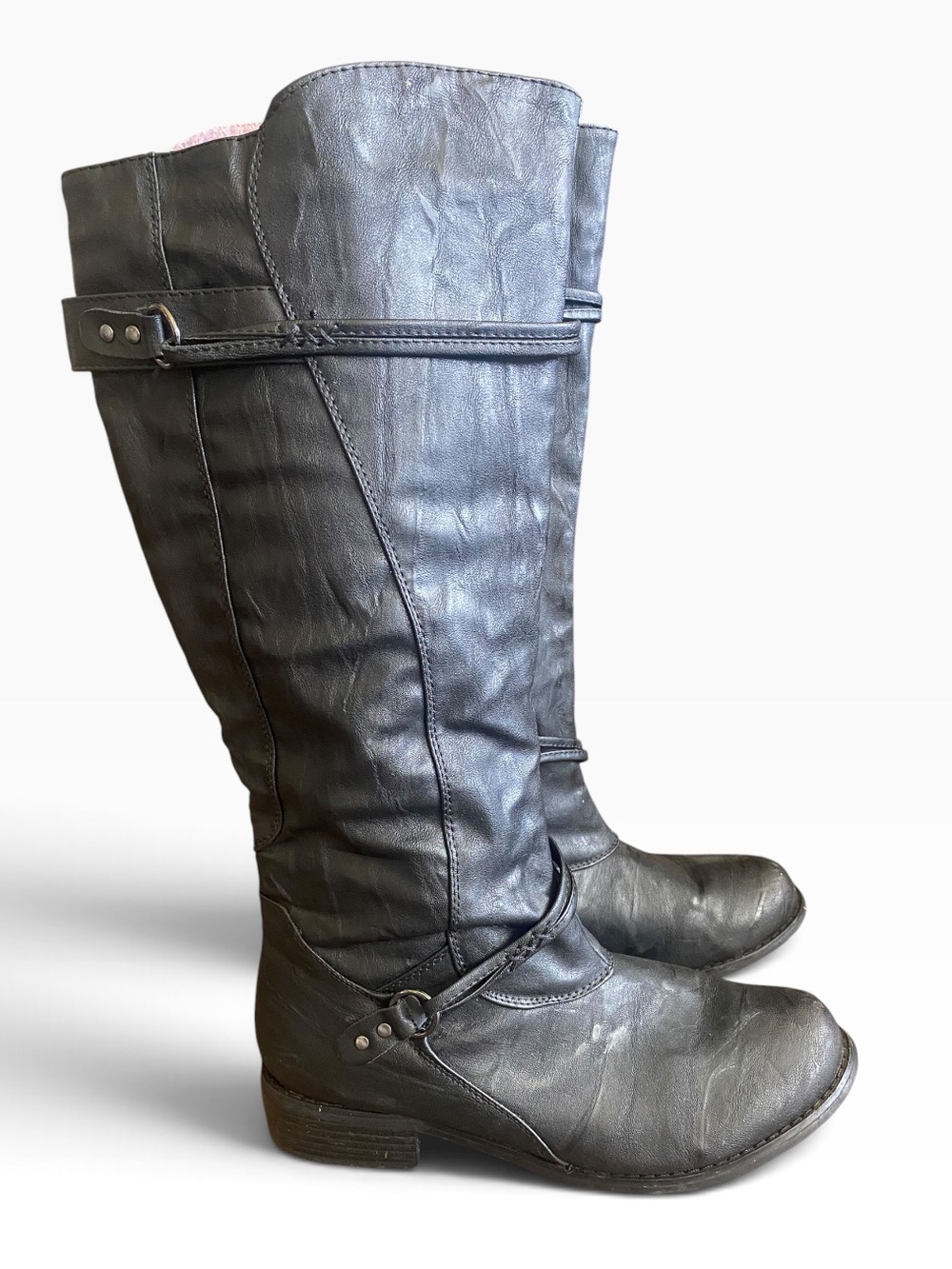 Journee Collection Women’s Size 8 Black Knee High Riding Boots Buckle Zip
